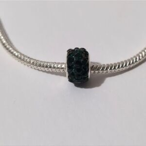 Silver Emerald Green with Green Rhinestones Charm for Pandora Style Bracelet‎